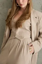 Ensemble veste, gilet et pantalon rayés beiges en gros