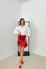 Jupe courte rouge à paillettes en gros