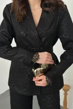 Toptan Siyah Kolları Dantelli Takım