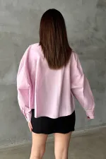 Toptan Pembe Çizgi Garnili Oversıze Gömlek