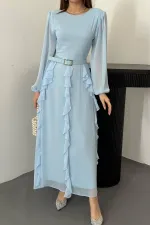 Robe en mousseline bleu ciel avec ceinture, vente en gros