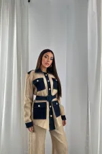 Toptan Sarı Garnili Cepli Gömlek Ve Pantolon Takım