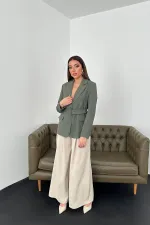 Wholesale Khaki Jacket with Pocket Flap and Belt