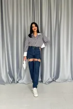 Toptan Mavi Askılı İki Parça Jeans Pantolon