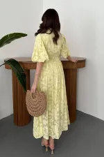 Robe jaune à manches ballon avec ceinture en gros