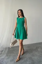 Robe mini froncée en lin vert en gros