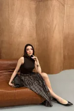 Toptan Kahverengi Ekose Etek