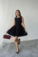 Robe mini froncée en lin noir en gros