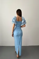 Robe bleu ciel brodée à manches en gros
