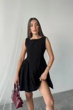 Robe mini froncée en lin noir en gros