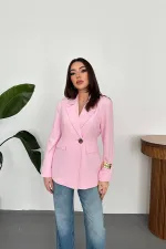 Toptan Pembe Belden Oturtmalı Blazer Ceket