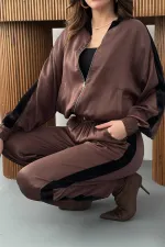 Survêtement en satin rayé velours marron, vente en gros