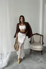 Toptan Beyaz Dantel Detaylı Etek