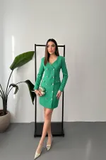Robe veste boutonnée verte et dorée en gros