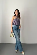 Toptan Lila Toka Detaylı Bluz