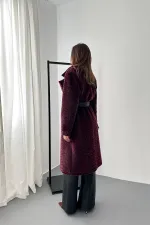 Toptan Bordo Deri Kuşak Garnili Kaban