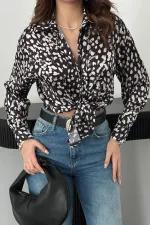 Chemise en satin noir à imprimé léopard en gros