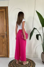 Pantalon en lin fuchsia en gros