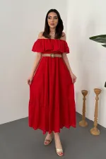 Wholesale Red Elastic Shoulder Embroidered Dress