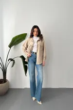 Toptan Bej Çıtçıtlı Süet Gömlek