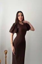 Robe marron à manches ballon en gros