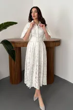 Robe à manches ballon écrue avec ceinture en gros