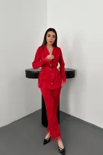 Toptan Kırmızı Püsküllü Saten İkili Takım
