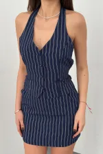 Toptan Lacivert Çizgili Yelek Ve Etek Takım