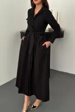 Robe en popeline noire boutonnée en gros