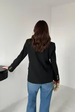 Toptan Siyah Gold Düğmeli Blazer Ceket