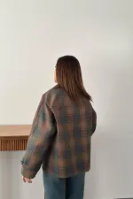 Wholesale Burgundy Collar Plaid Jacket with Garnish