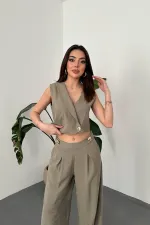 Ensemble gilet et pantalon asymétriques kaki en gros