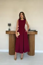 Toptan Bordo Halter Yaka Kloş Elbise