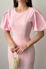 Wholesale Pink Balloon Sleeve Dress