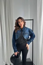 Veste en denim noir Scuba Garnish en gros