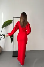 Robe fendue à jupe plissée rouge en gros
