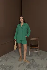 Toptan Yeşil Alaçatı Keten Takım