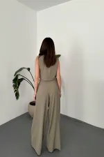 Ensemble gilet et pantalon asymétriques kaki en gros