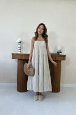 Robe en mousseline rayée marron à bretelles en gros