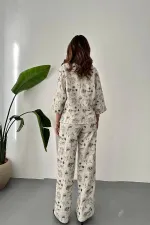 Toptan Bej Nakışlı Keten Takım