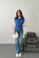 Toptan Mavi Kemerli Gömlek Ve Panço Takım