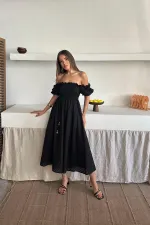 Toptan Siyah Gipeli Brode Elbise