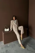 Ensemble veste et pantalon rayés beiges en gros