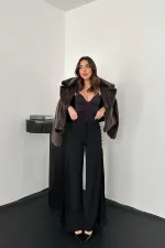 Toptan Siyah Yanları Piliseli Pantolon