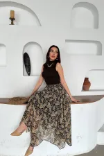 Jupe fendue en mousseline bleu marine à motifs, vente en gros