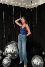 Toptan Saks Askılı Degaje Bluz