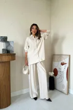 Ensemble chemise et pantalon ample beige Alice en gros