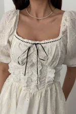 Wholesale Ecru Lace Detailed Embroidered Dress
