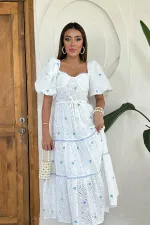 Wholesale Blue Lace Detailed Embroidered Dress