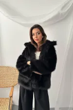 Manteau de fourrure noire en gros